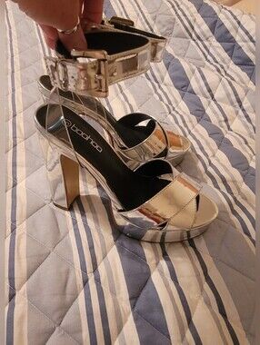 Boohoo Metallic Silver Block Heel Platform Shoes
